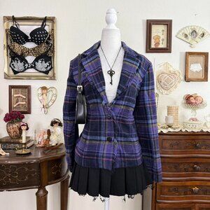 90's quirky whimsical plaid tapestry jacket w fringe edges